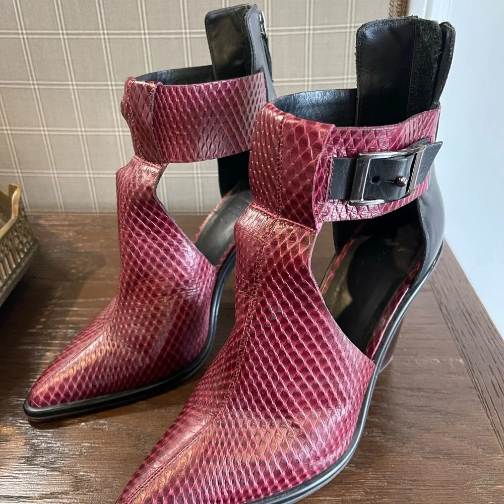 Tibi Burgundy and Black Cutout Booties, size 38